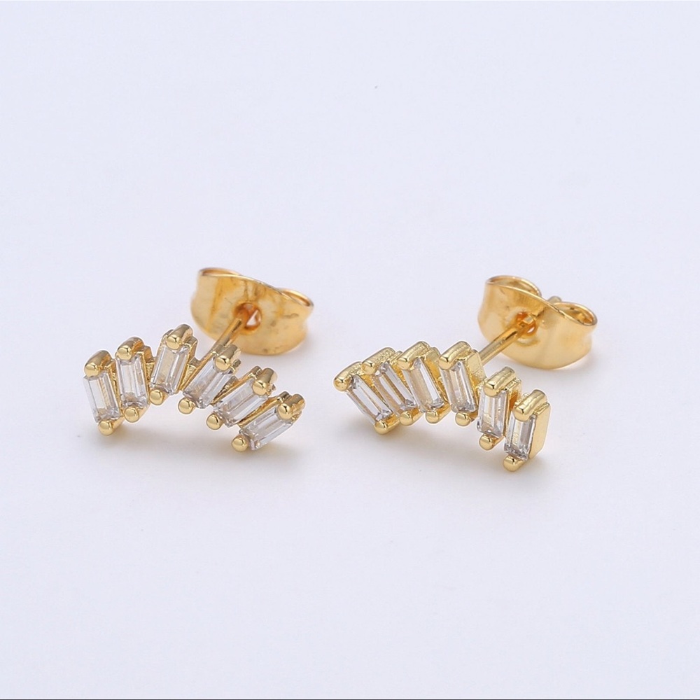 Baguette CZ 24K Gold Pave Stud Earrings